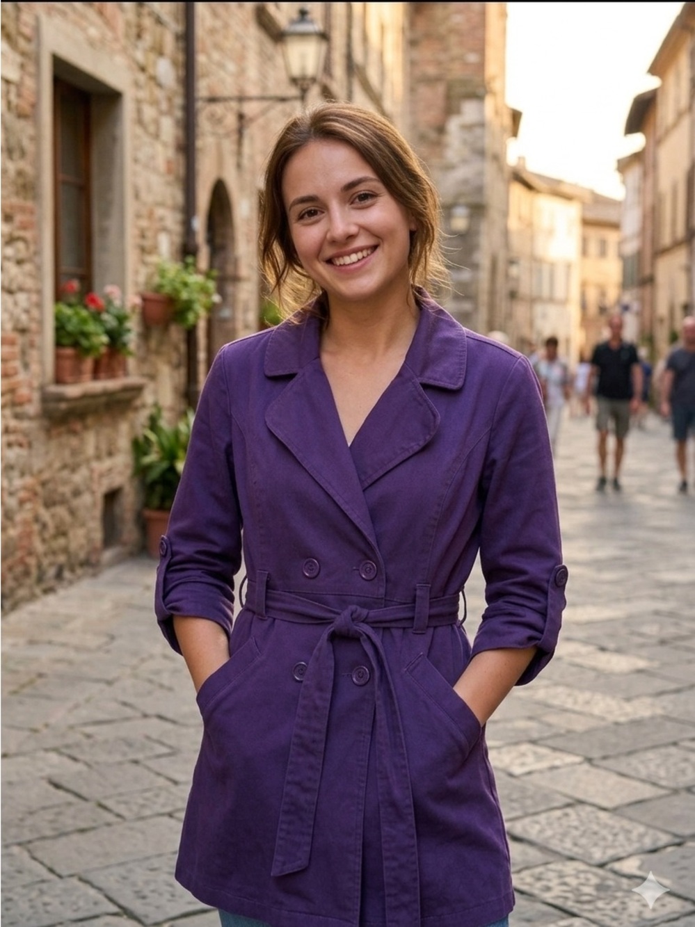 Purple Double-Breasted Belted Trench Coat for Women SZ M
